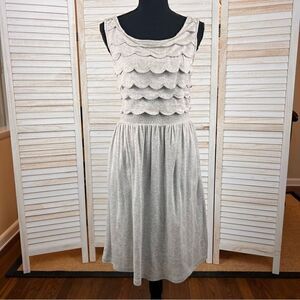 Anthropologie Deletta Silver Metallic Scallop Tiered Dress Small